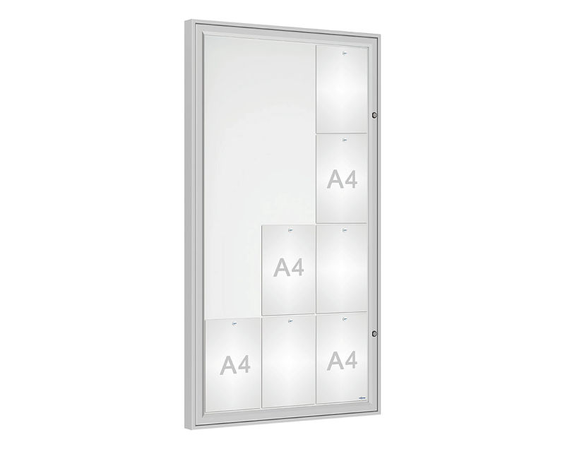 (obrázek pro) Vitrína CLASIQUE pro 12x A4, výplň PLEXICHOCS, eloxovaná