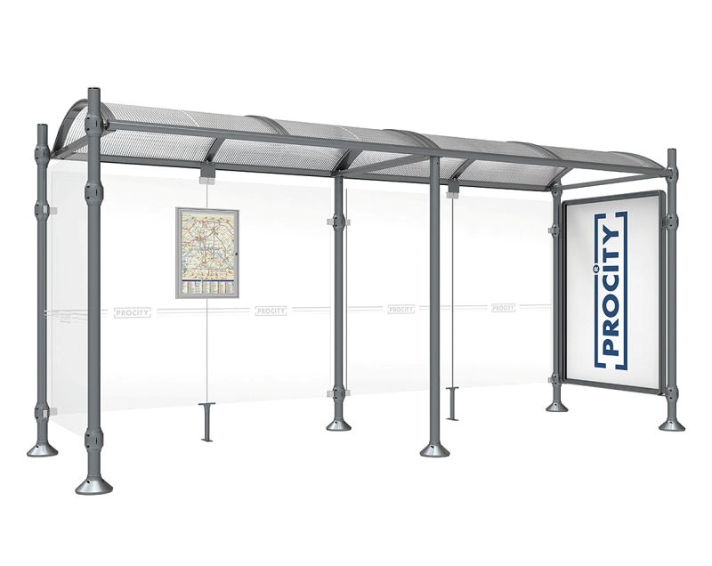 (obrázek pro) Autobusová zastávka PROVINCE 1 skl. bočnice a vitrína, 500x173x250 cm, hl. INOX