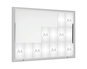 (obrázek pro) Vitrína CLASIQUE pro 21x A4, výplň PLEXICHOCS, výklopná dvířka, eloxovaná