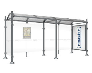 (obrázek pro) Autobusová zastávka PROVINCE 1 skl. bočnice a vitrína, 500x173x250 cm, hl. INOX